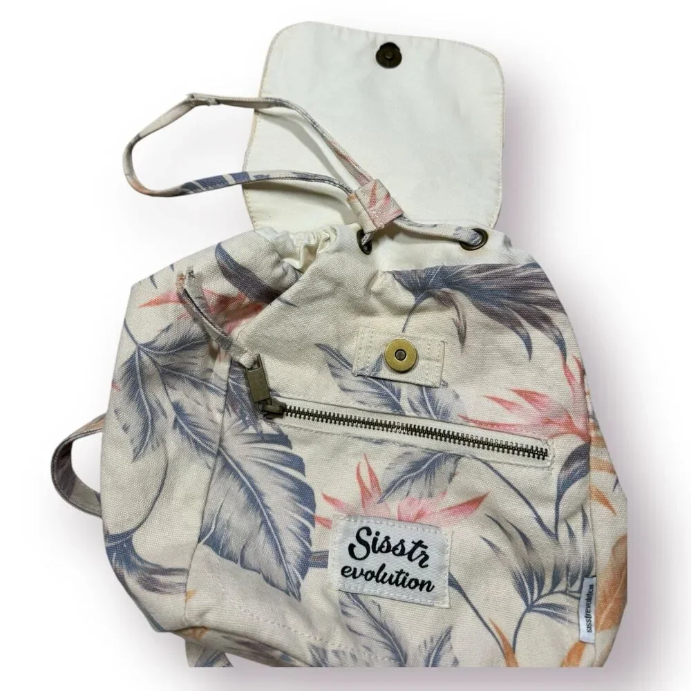Sisstr Evolution Mini Backpack‎ Bag Knapsack Beige with Autumn Colored Leaves